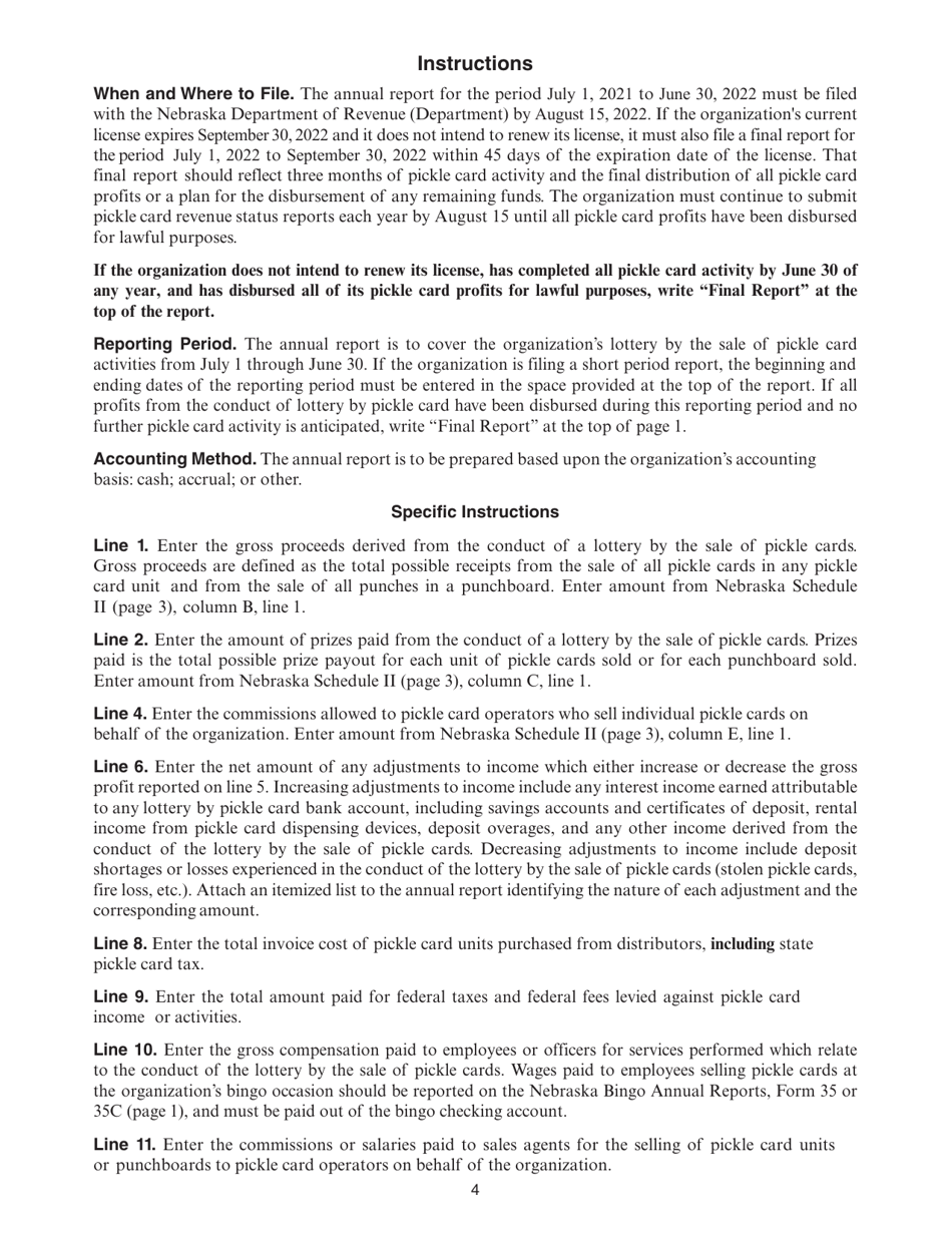 Form 35A Nebraska Lottery by Pickle Card Annual Report - Nebraska, Page 4