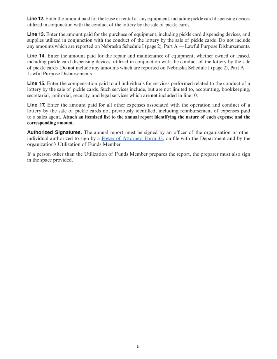 Form 35A Nebraska Lottery by Pickle Card Annual Report - Nebraska, Page 5