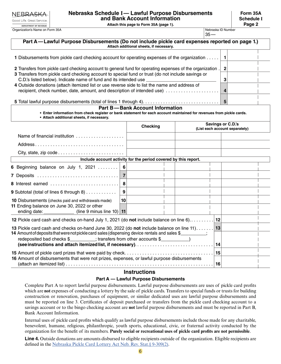 Form 35A Nebraska Lottery by Pickle Card Annual Report - Nebraska, Page 6