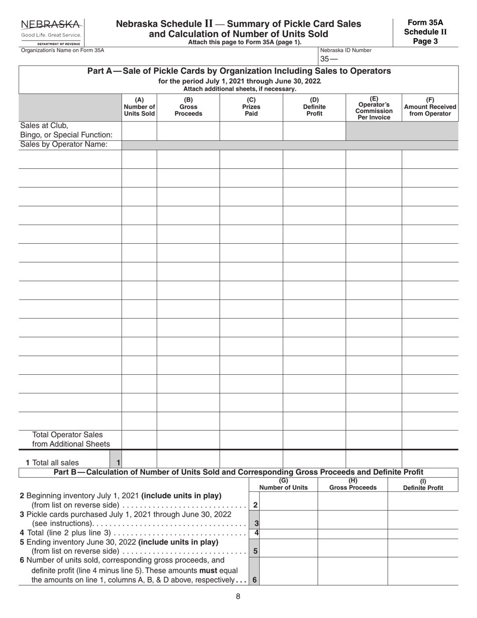 Form 35A Nebraska Lottery by Pickle Card Annual Report - Nebraska, Page 8