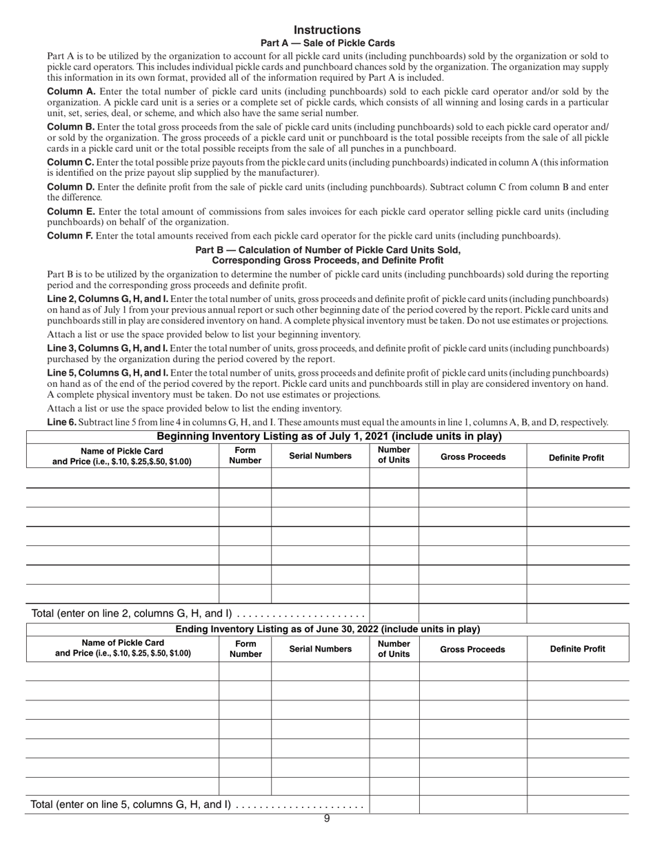 Form 35A Nebraska Lottery by Pickle Card Annual Report - Nebraska, Page 9