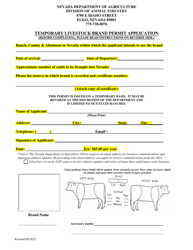 Temporary Livestock Brand Permit Application - Nevada