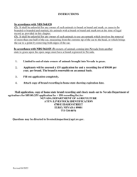 Temporary Livestock Brand Permit Application - Nevada, Page 2