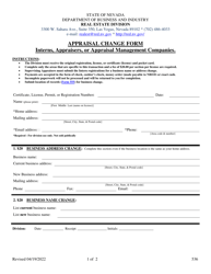 Document preview: Form 536 Appraisal Change Form - Interns, Appraisers, or Appraisal Management Companies. - Nevada