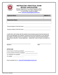 Form BFS-210 Instructor I Practical Exam Retest Application - Michigan