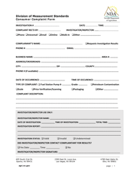 Document preview: Division of Measurement Standards Consumer Complaint Form - Nevada