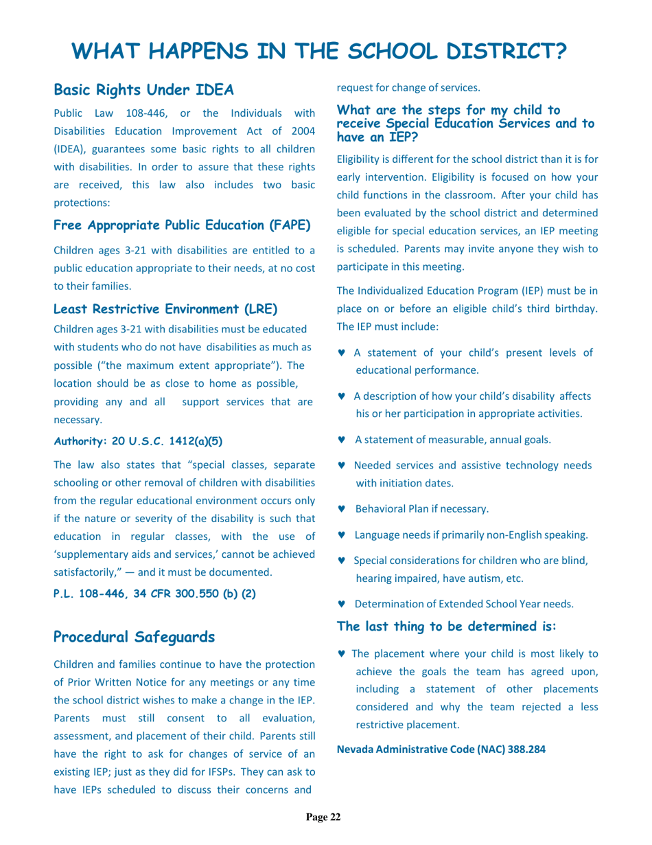 Nevada Early Intervention Services (Neis) Parent Handbook - Nevada, Page 26
