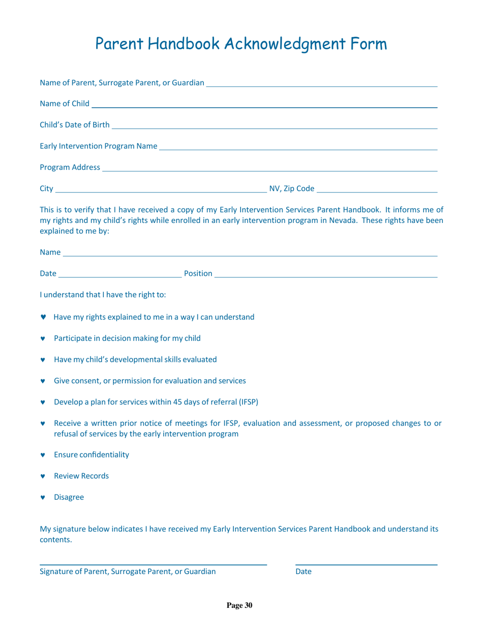 Nevada Early Intervention Services (Neis) Parent Handbook - Nevada, Page 34