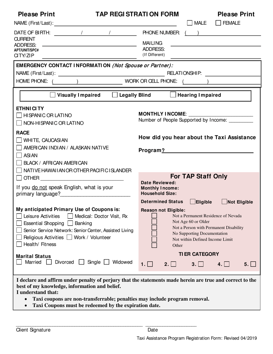 Tap Registration Form - Nevada, Page 2