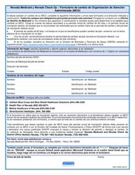 Document preview: Formulario NMO-5006E Nevada Medicaid Y Nevada Check up - Formulario De Cambio De Organizacion De Atencion Administrada (Mco) - Nevada (Spanish)