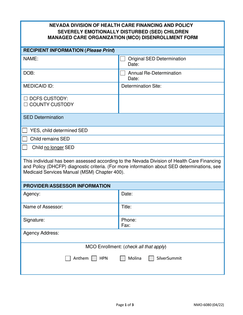 Form NMO-6080 Severely Emotionally Disturbed (Sed) Children Managed Care Organization (Mco) Disenrollment Form - Nevada, Page 4