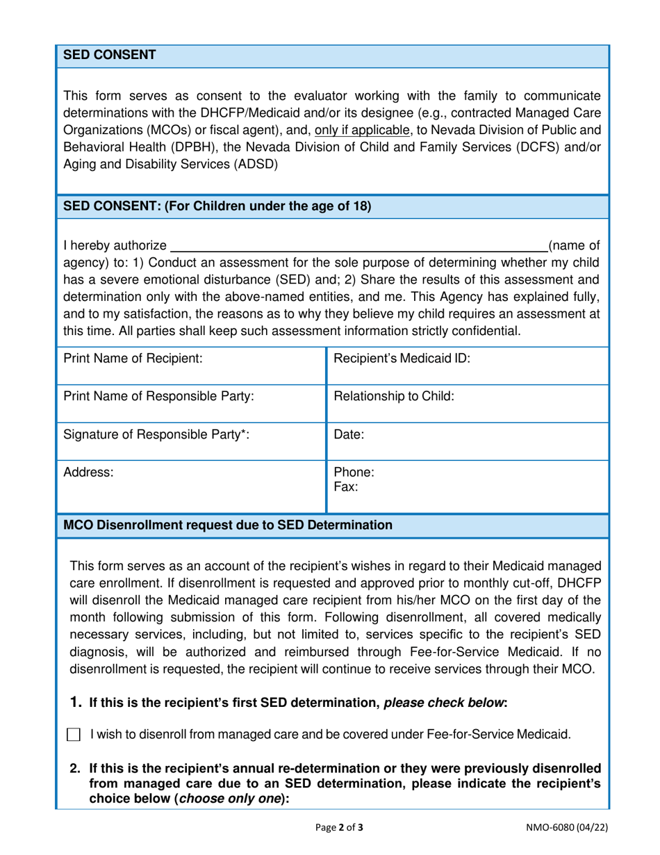 Form NMO-6080 Severely Emotionally Disturbed (Sed) Children Managed Care Organization (Mco) Disenrollment Form - Nevada, Page 5