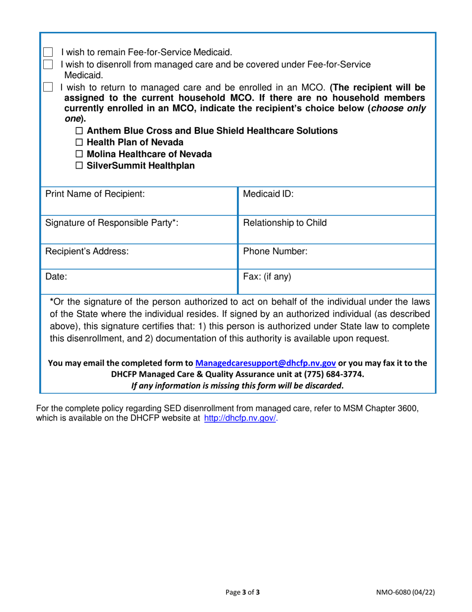 Form NMO-6080 Severely Emotionally Disturbed (Sed) Children Managed Care Organization (Mco) Disenrollment Form - Nevada, Page 6