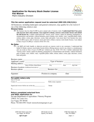 Document preview: Application for Nursery Stock Dealer License Fee Waiver - Nevada