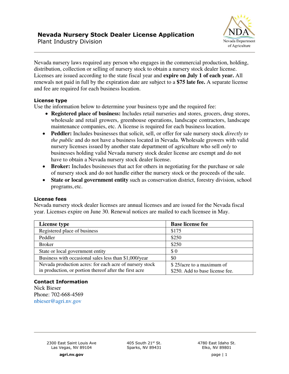 Nevada Nevada Nursery Stock Dealer License Application Download