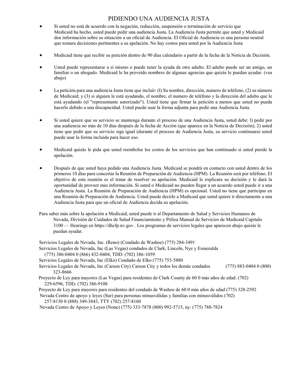 Form NMO-6300 Fair Hearing Request Form - Nevada (English / Spanish), Page 2