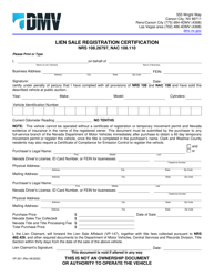 Document preview: Form VP-201 Lien Sale Registration Certification - Carson City, Nevada