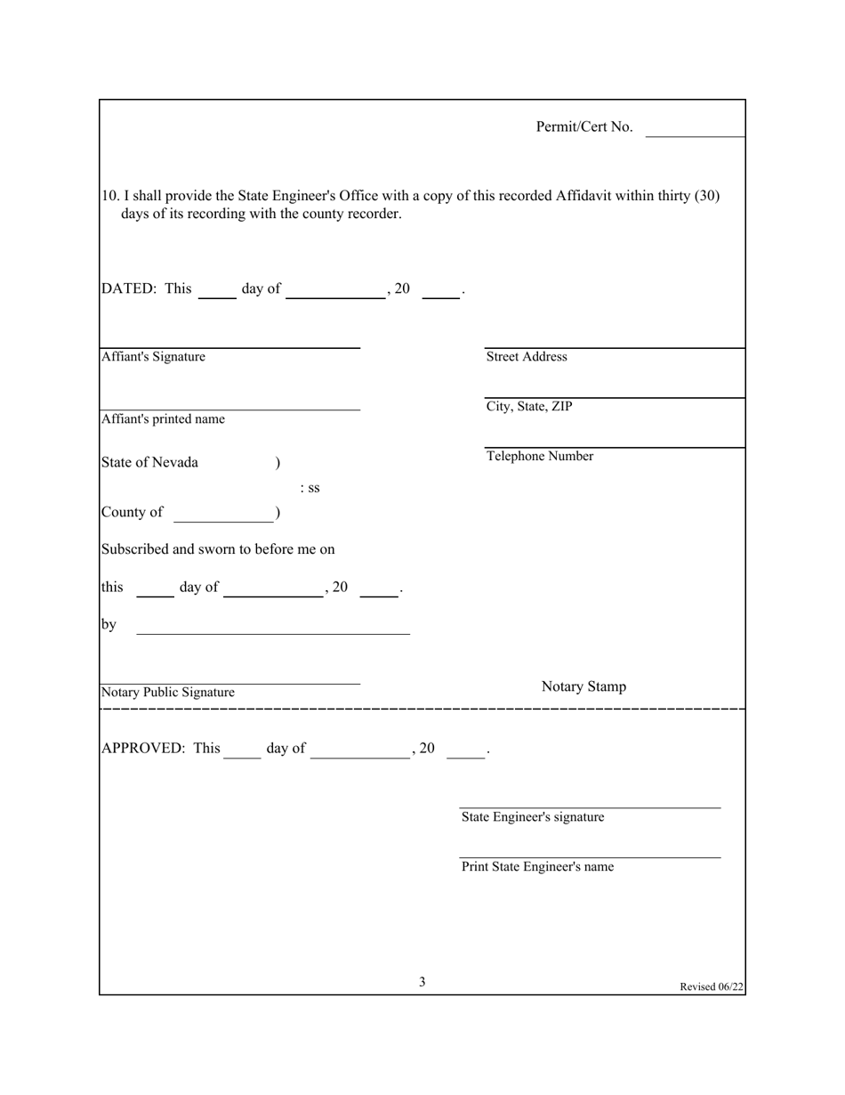 Form 4041 Affidavit to Relinquish Water Rights in Favor of Use of Water for Domestic Wells - Nevada, Page 3