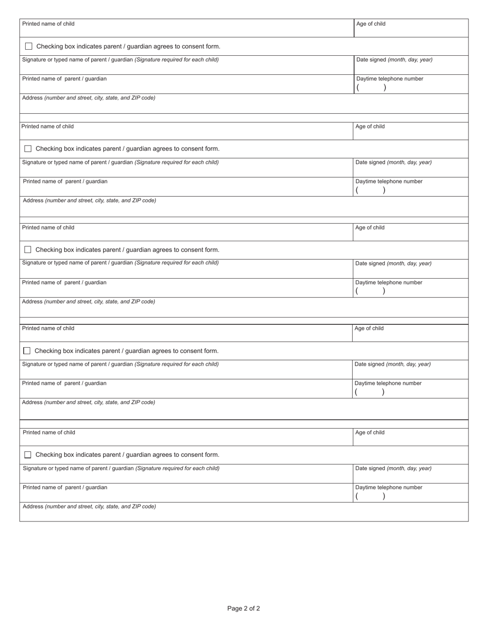 State Form 54549 Youth Volunteer Service Agreement - Parental / Guardian Consent - Indiana, Page 2