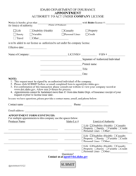 Document preview: Form APPT-41-1018 Appointment Authority to Act Under Company License - Idaho