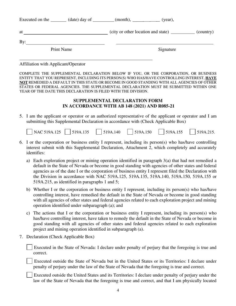 Reclamation Permit Transfer Request Form - Nevada, Page 4