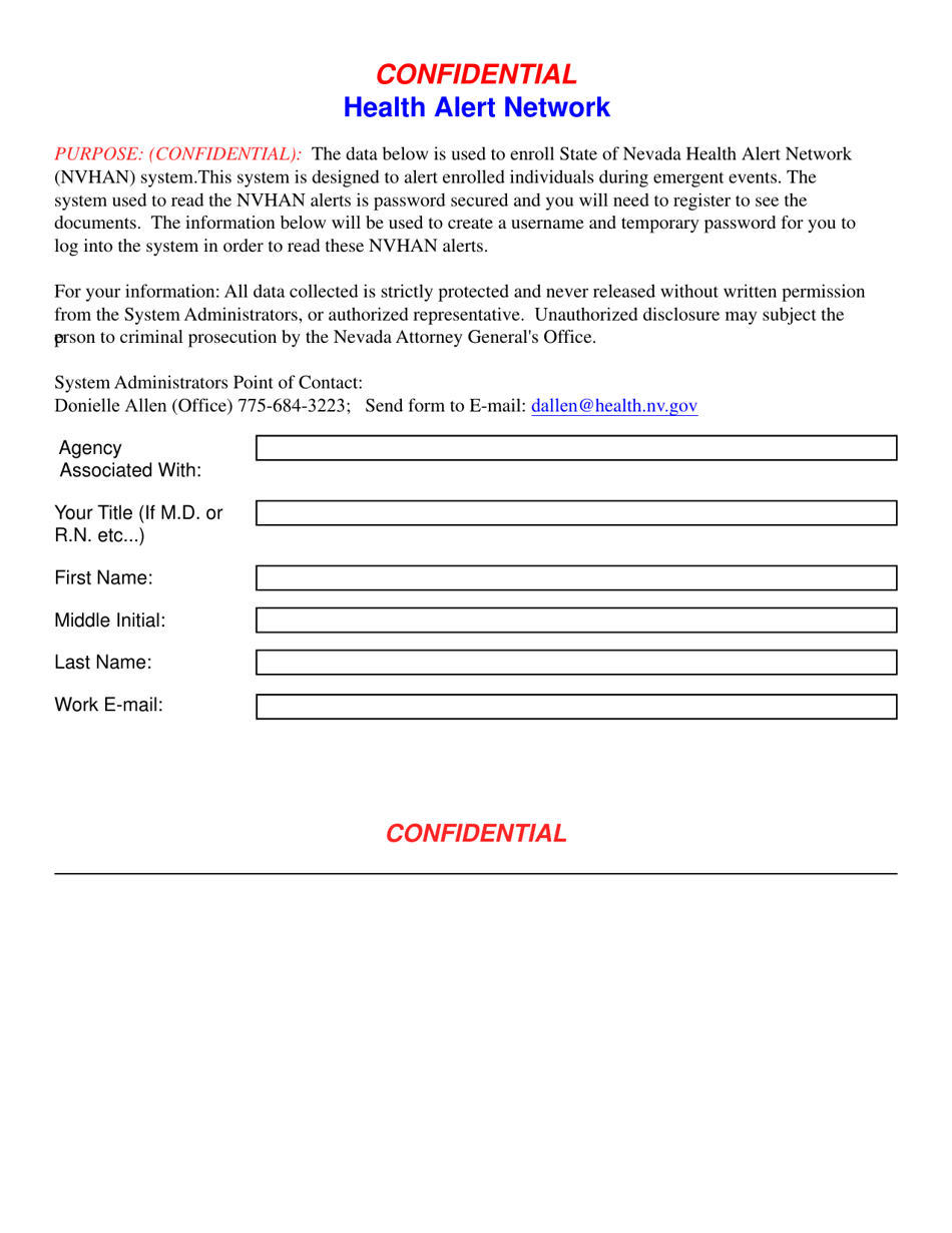 Nevada Health Alert Network Fill Out, Sign Online and Download PDF