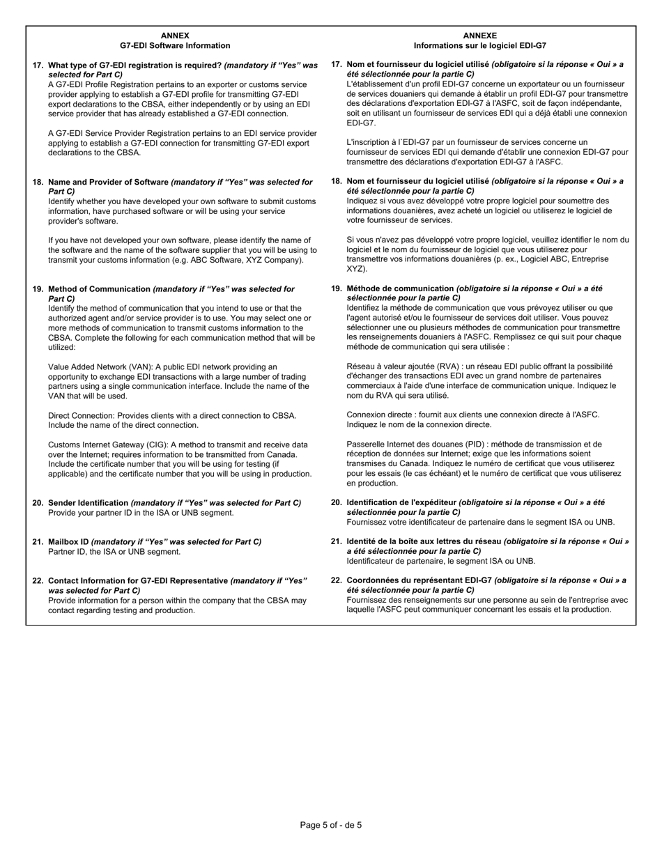 Form BSF831 Exporter Reporting Application Form - Canada (English / French), Page 5
