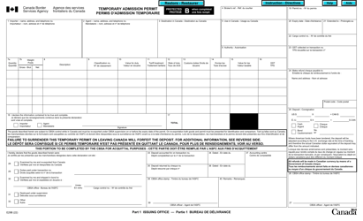 Form E29B &quot;Temporary Admission Permit&quot; - Canada (English/French)