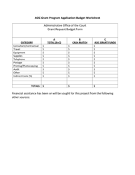 Document preview: Aoc Grant Program Application Budget Worksheet - Nevada