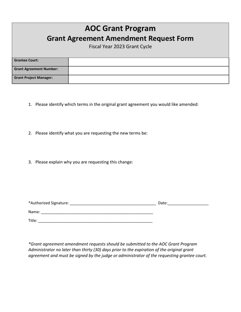 Grant Agreement Amendment Request Form - Aoc Grant Program - Nevada, 2023