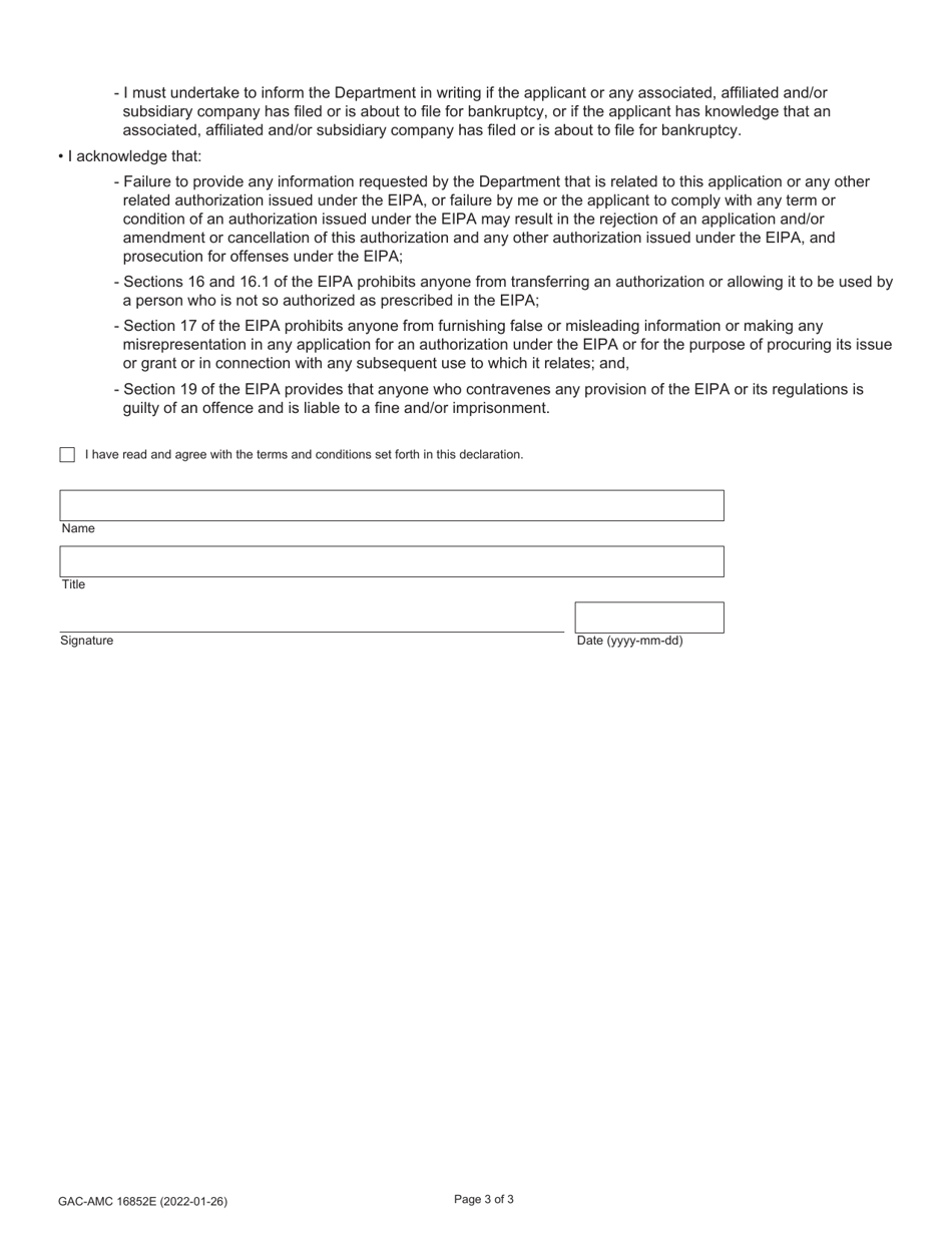 Form GAC-AMC16852 Sugar-Containing Products for Export to the United States (Wto) - Quota Allocation Application - Canada (English / French), Page 3