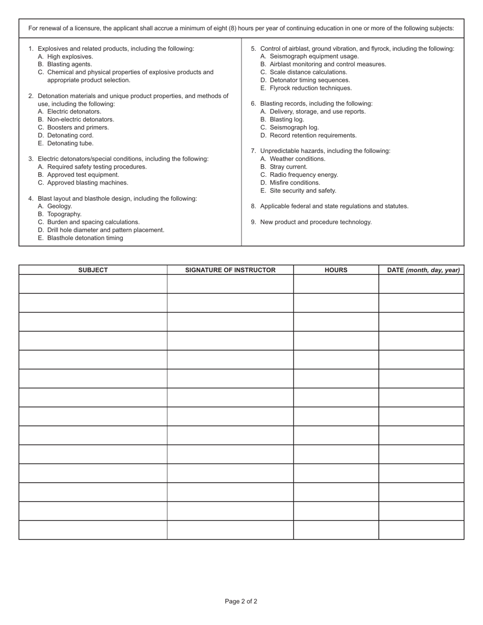 State Form 52490 Application for Regulated Explosive Use Blaster or Regulated Explosive License Renewal - Indiana, Page 2