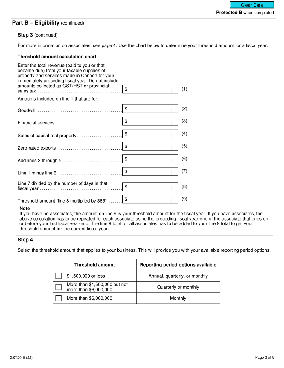 Form GST20 Election for Gst / Hst Reporting Period - Canada, Page 2