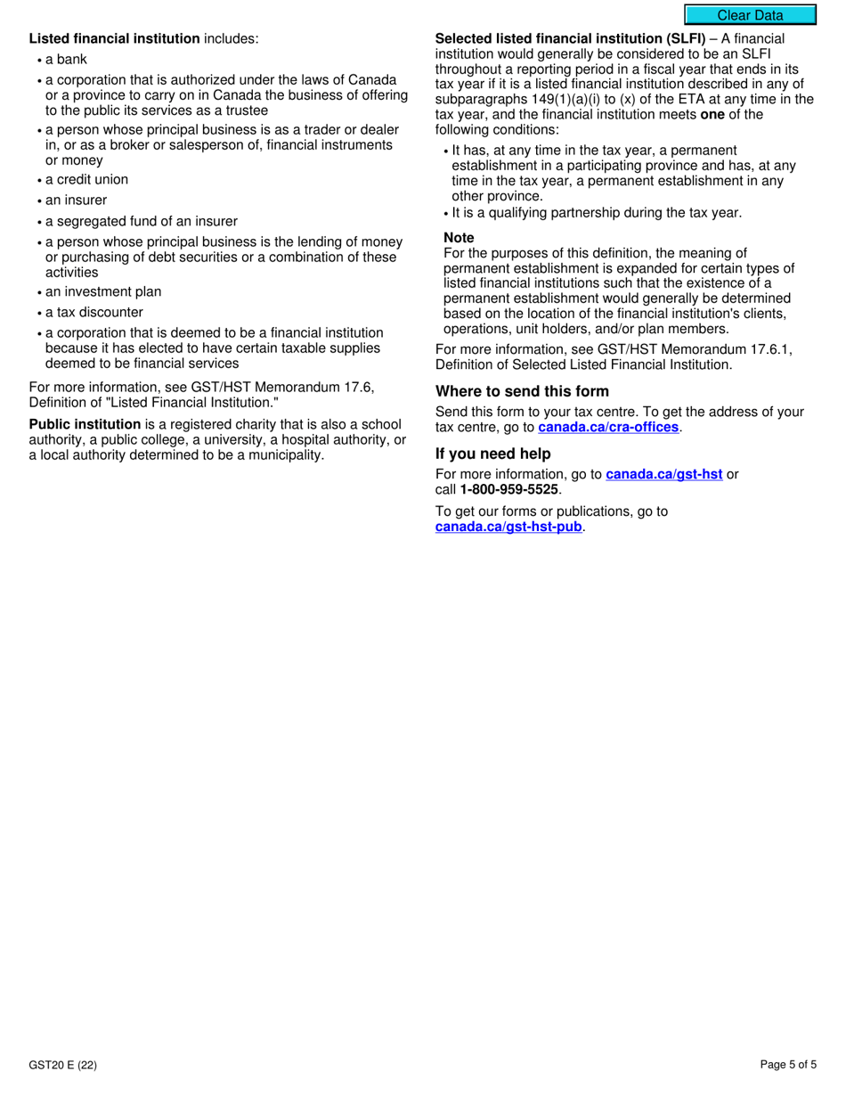 Form GST20 Election for Gst / Hst Reporting Period - Canada, Page 5