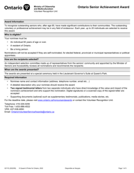 Document preview: Form 0211E Ontario Senior Achievement Award - Ontario, Canada