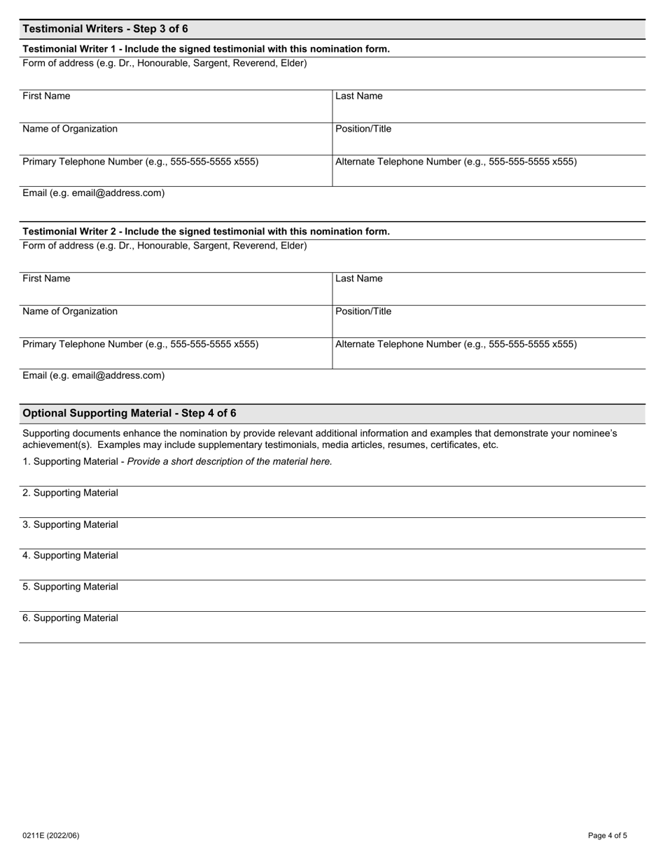 Form 0211E Ontario Senior Achievement Award - Ontario, Canada, Page 4