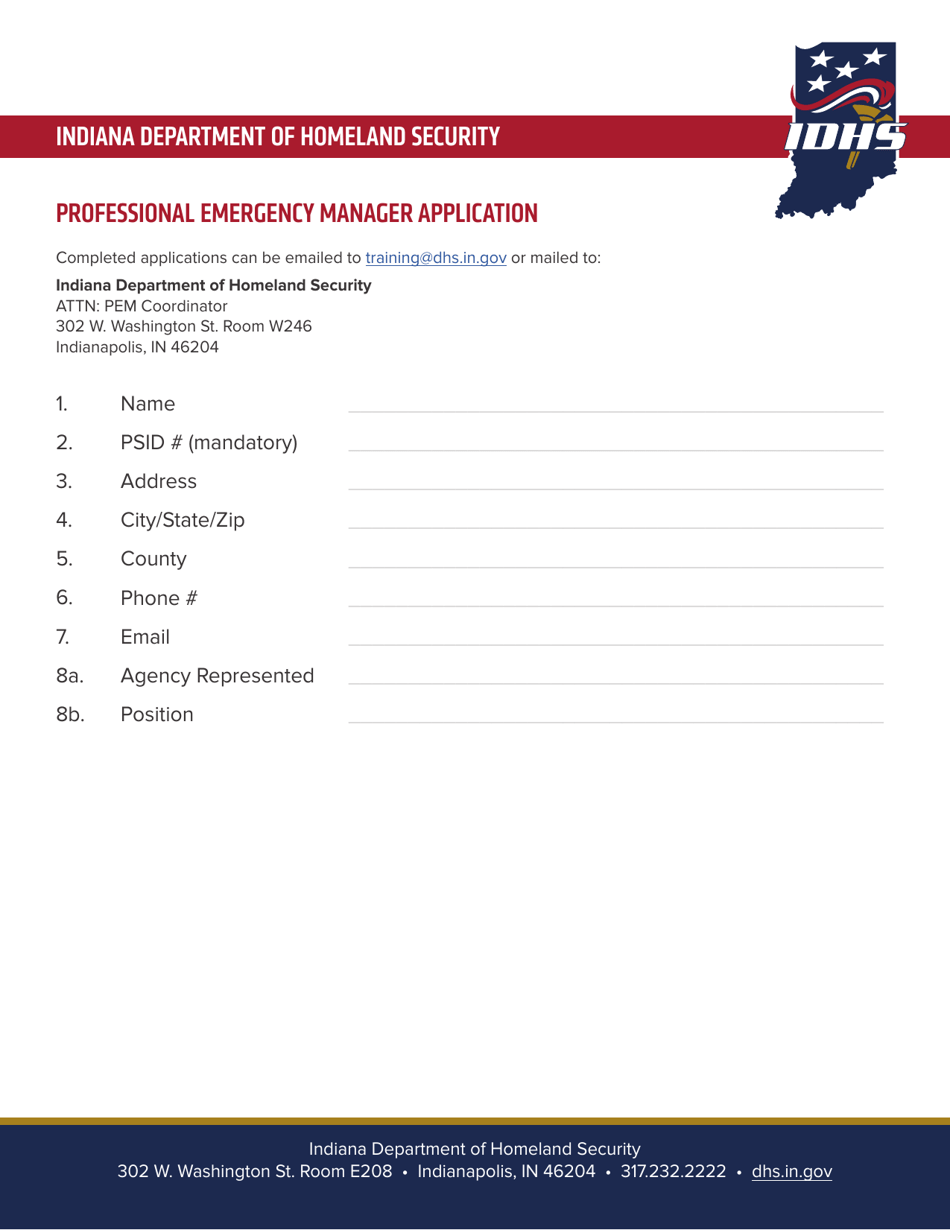 Professional Emergency Manager Application - Indiana, Page 1