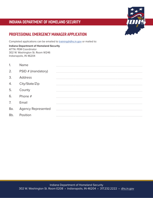 Professional Emergency Manager Application - Indiana Download Pdf