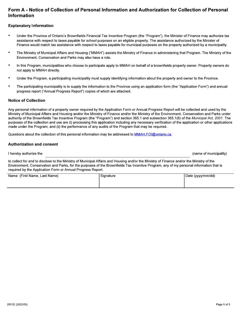 Form 2031E Application for Matching Education Property Tax Assistance - Brownfields Financial Tax Incentive Program - Ontario, Canada, Page 5