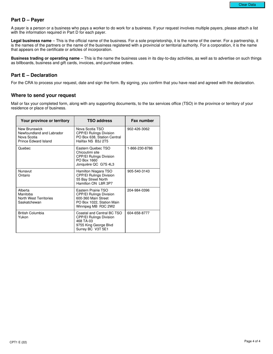 Form CPT1 Request for a Cpp / Ei Ruling - Employee or Self-employed - Canada, Page 4