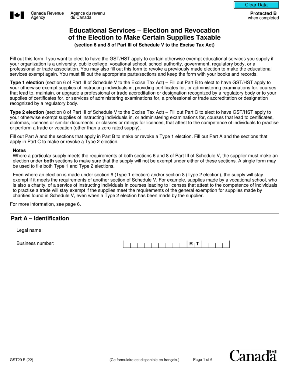 Form GST29 Download Fillable PDF or Fill Online Educational Services
