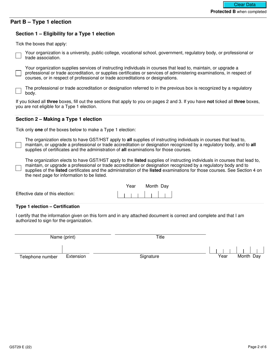 Form GST29 Educational Services - Election and Revocation of the Election to Make Certain Supplies Taxable - Canada, Page 2