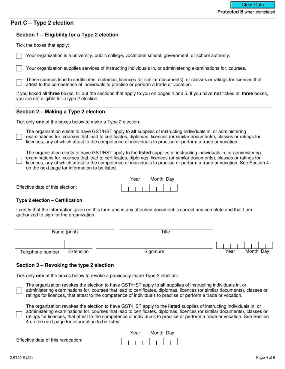 Form GST29 Educational Services - Election and Revocation of the Election to Make Certain Supplies Taxable - Canada, Page 4