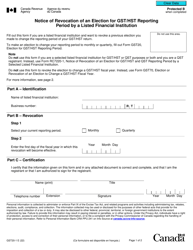 Form GST20-1 Notice of Revocation of an Election for Gst/Hst Reporting Period by a Listed Financial Institution - Canada