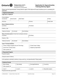 Form 12-1885E Application for Apprenticeship Training Delivery Agent - Ontario, Canada