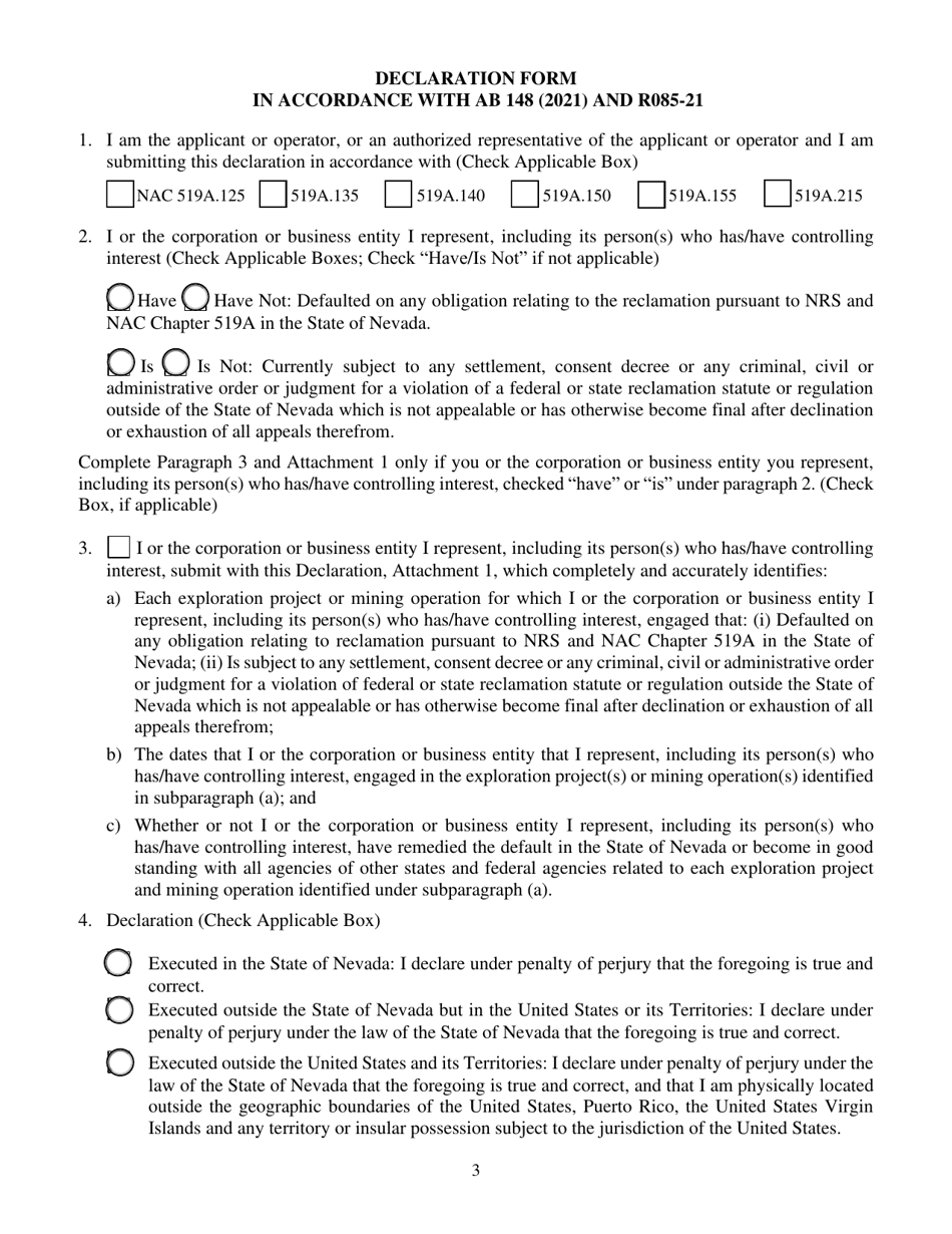 R085 Affidavit Form - Nevada, Page 3