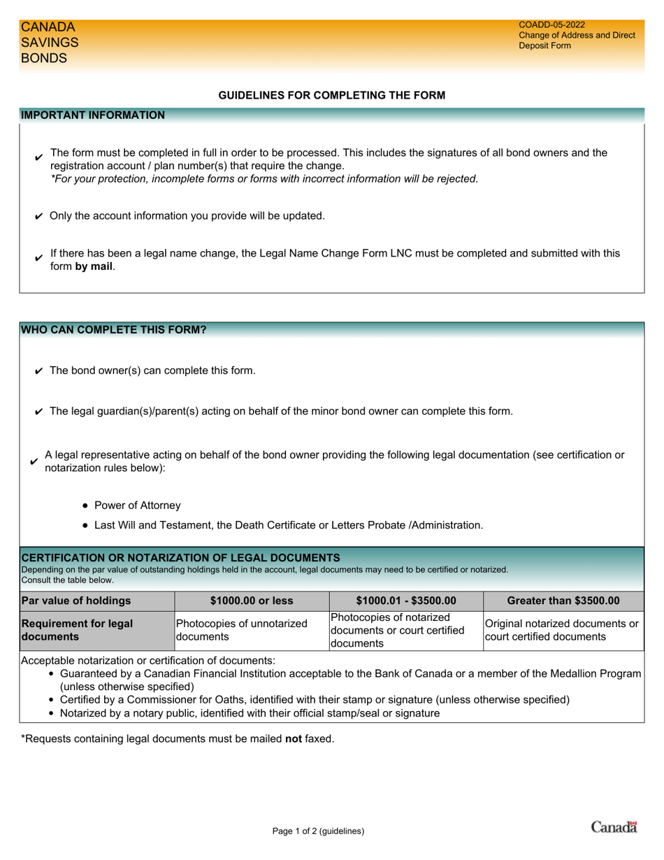 Canada Change Of Address And Direct Deposit Form Download Fillable PDF   Change Of Address And Direct Deposit Form Canada Print Big 