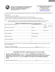 State Form 50833 Application for Indiana Reduced Fee Hunting and Fishing License for Disabled Indiana Veterans - Indiana, Page 2
