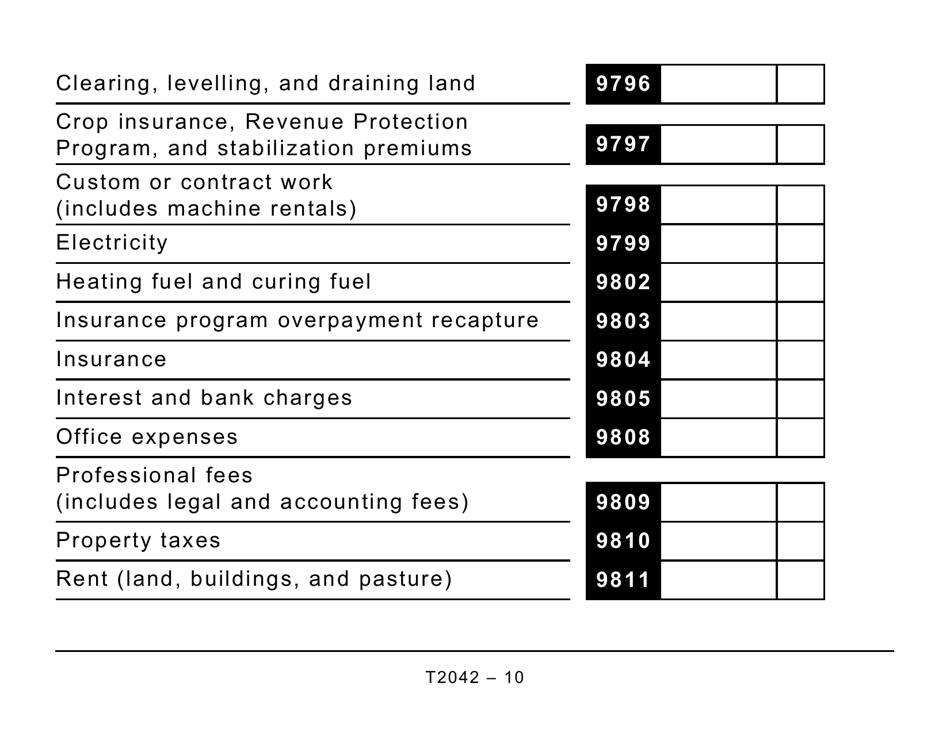 Form T2042 Statement of Farming Activities - Large Print - Canada, Page 10