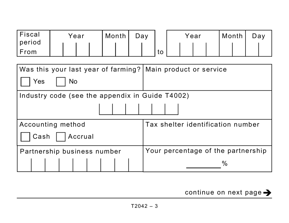 Form T2042 Statement of Farming Activities - Large Print - Canada, Page 3